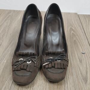 Vintage Tod's Brown Suede sz 36 pump frill toe